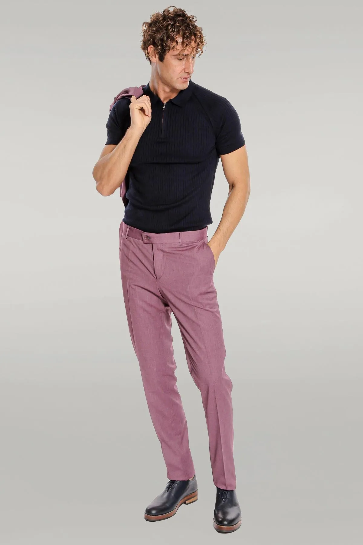 2 Piece Patterned Slim Fit Purple Men Suit - Wessi