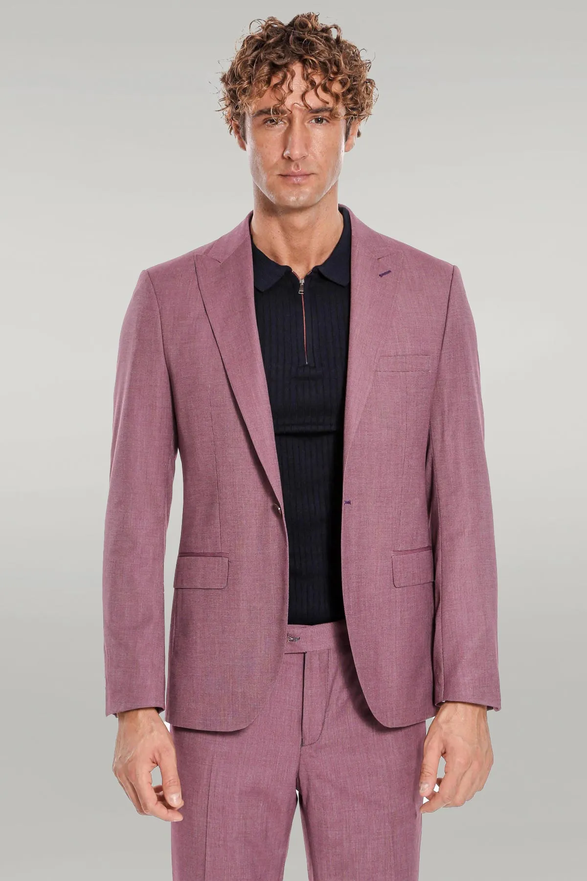 2 Piece Patterned Slim Fit Purple Men Suit - Wessi