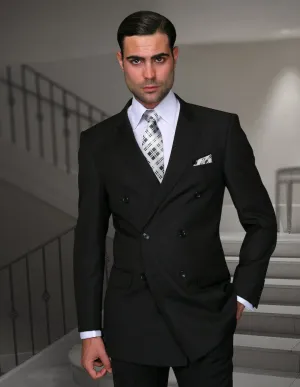 2pc Black Tailored Fit Flat Front Pants Double Breasted Suit| SD-100| Black
