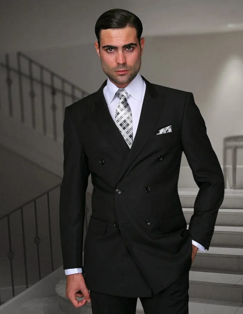 2pc Black Tailored Fit Flat Front Pants Double Breasted Suit| SD-100| Black