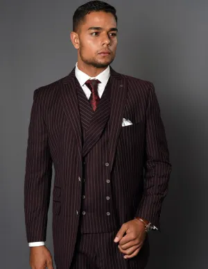 3pc Regular Fit Pleated Pants With Double Breasted Vest Super 150's | Zarelli | Maroon