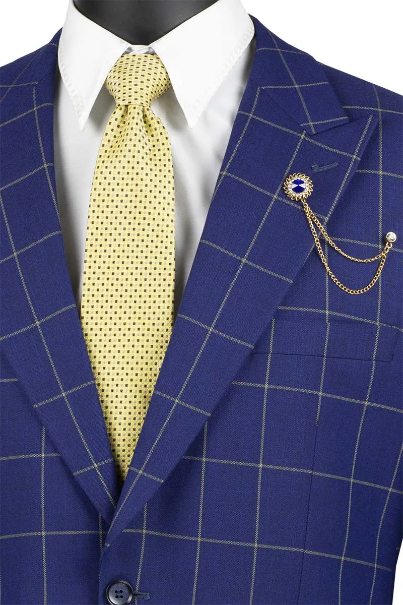 (50R) Neptune Collection - Regular Fit Windowpane Suit 2 Piece in Navy