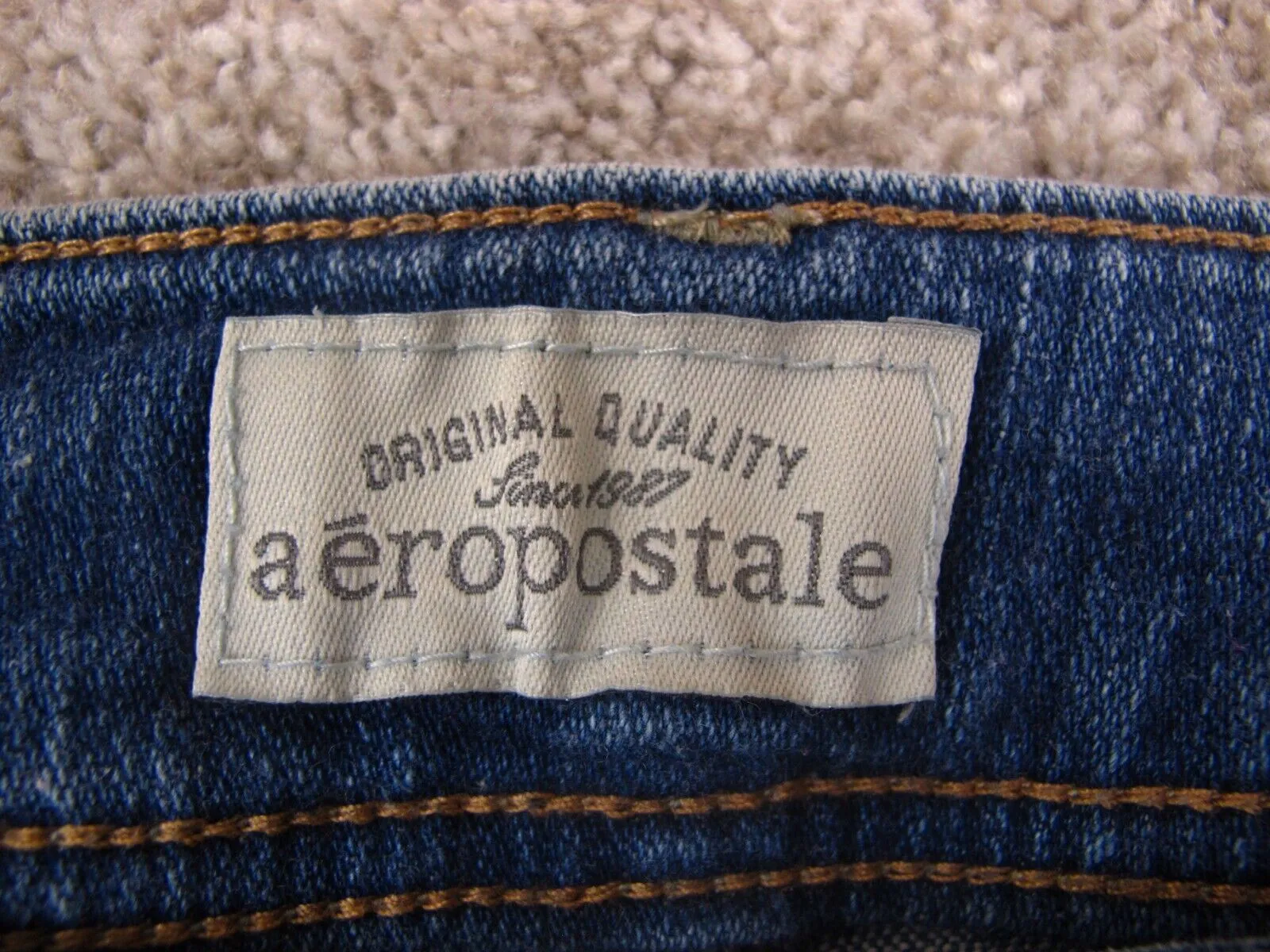 Aeropostale Women Denim Jeans Straight Leg Stretch Distressed Blue Size 5/6