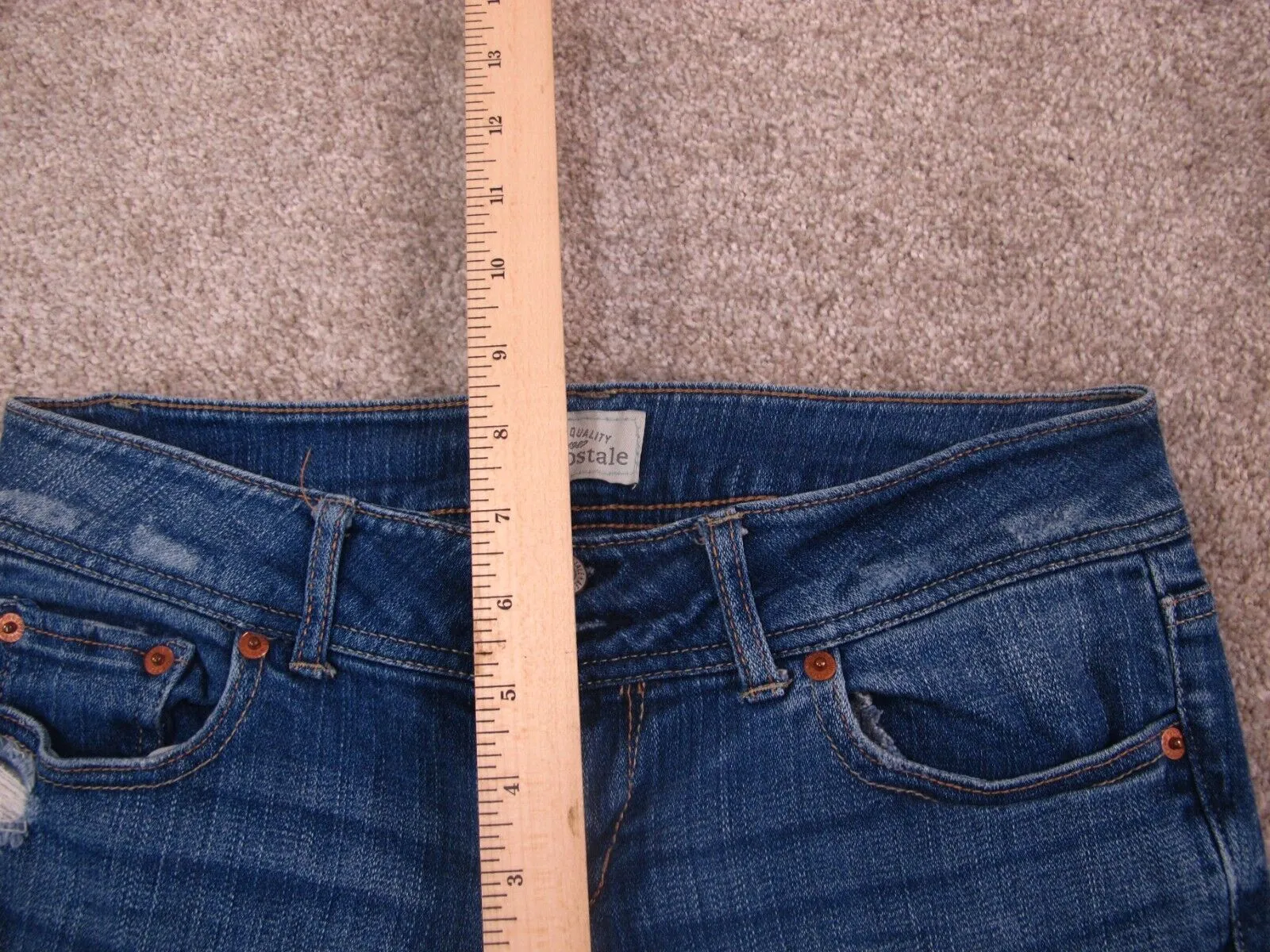 Aeropostale Women Denim Jeans Straight Leg Stretch Distressed Blue Size 5/6