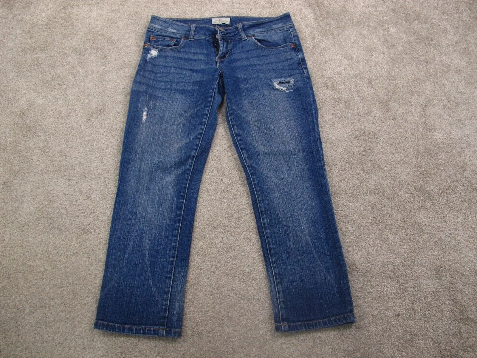 Aeropostale Women Denim Jeans Straight Leg Stretch Distressed Blue Size 5/6