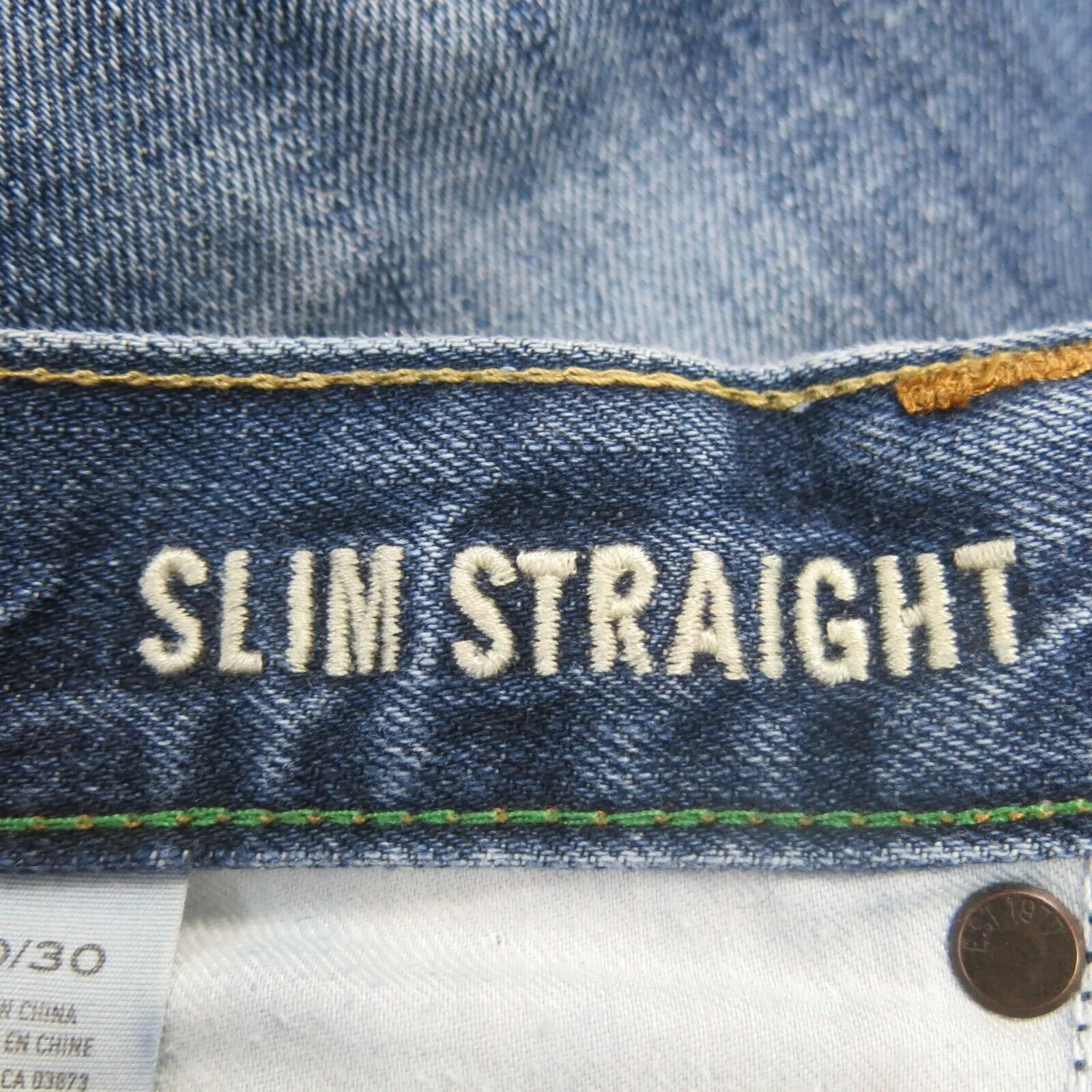 American Eagle Mens Jeans Slim Straight Leg Denim 100% Cotton Blue Size W30XL30
