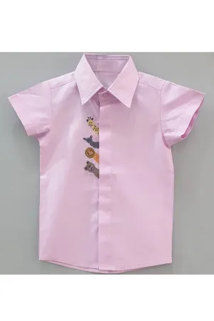 Animal embroidred lavender short sleeves shirt