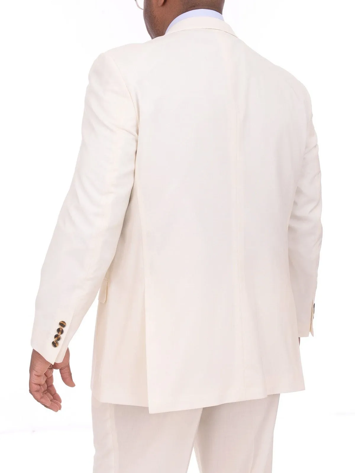 Apollo King Big & Tall Solid Off White Cream 6-on-2 Double Breasted Wool Suit