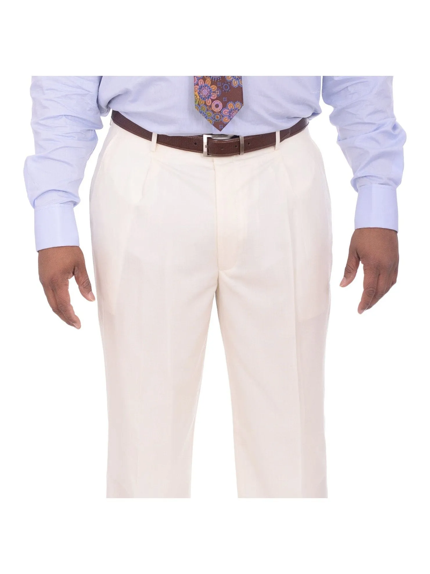 Apollo King Big & Tall Solid Off White Cream 6-on-2 Double Breasted Wool Suit