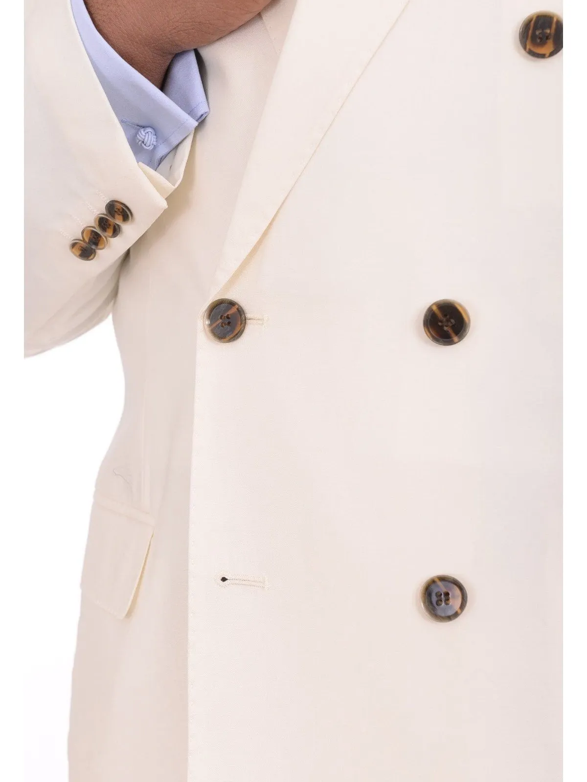 Apollo King Big & Tall Solid Off White Cream 6-on-2 Double Breasted Wool Suit