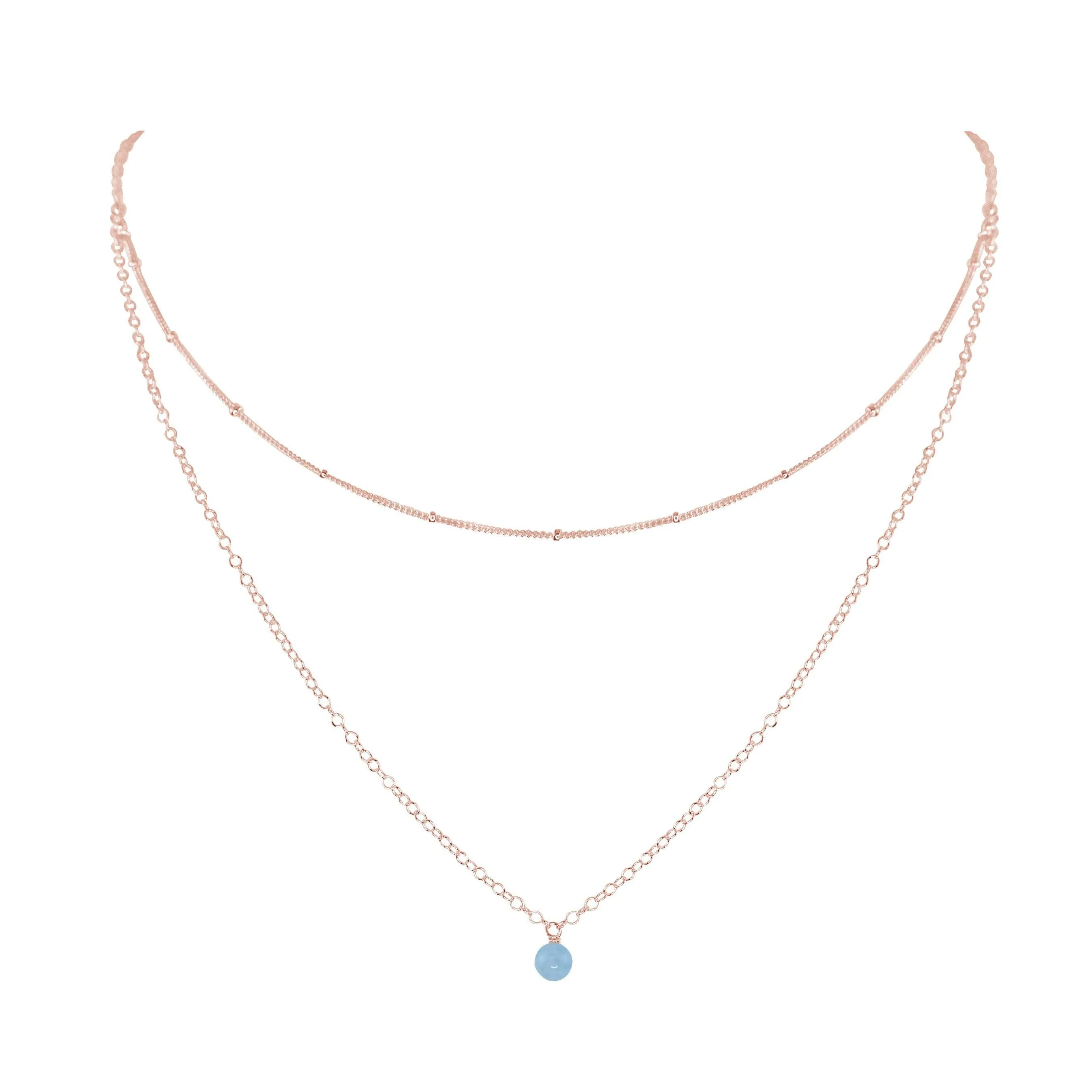 Aquamarine Gemstone Chain Layered Choker Necklace