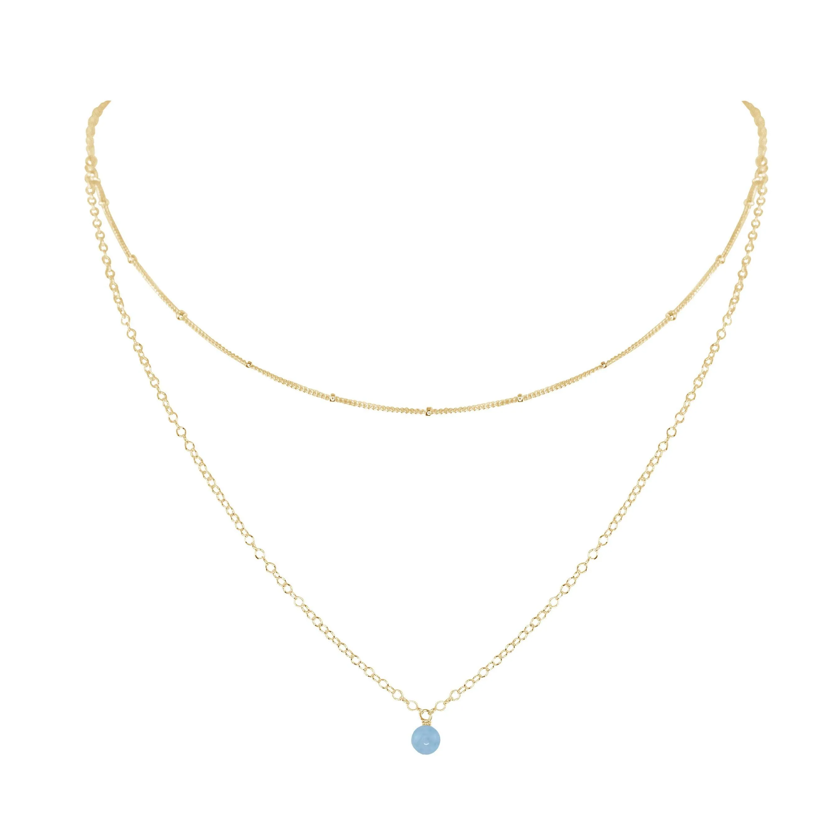Aquamarine Gemstone Chain Layered Choker Necklace