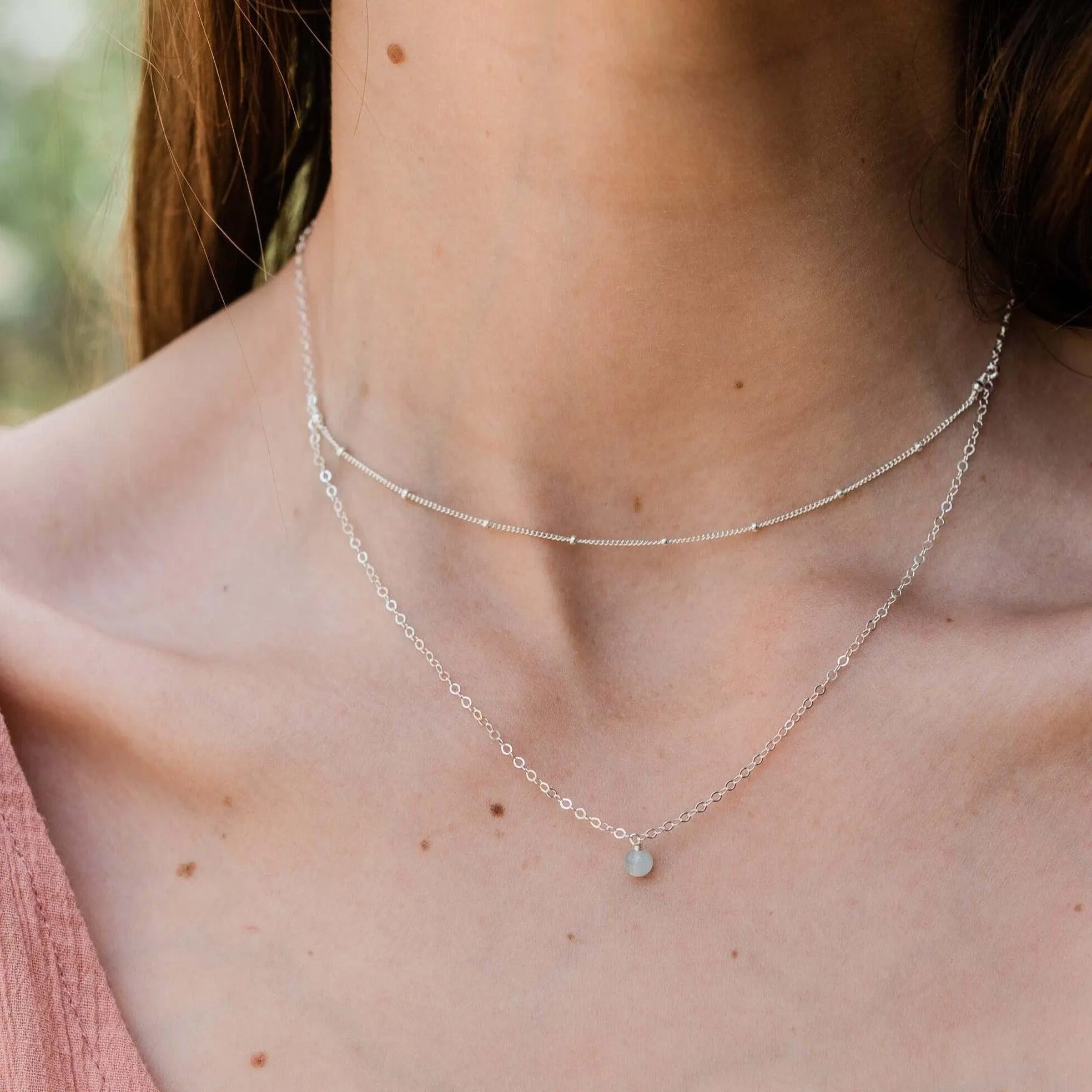 Aquamarine Gemstone Chain Layered Choker Necklace