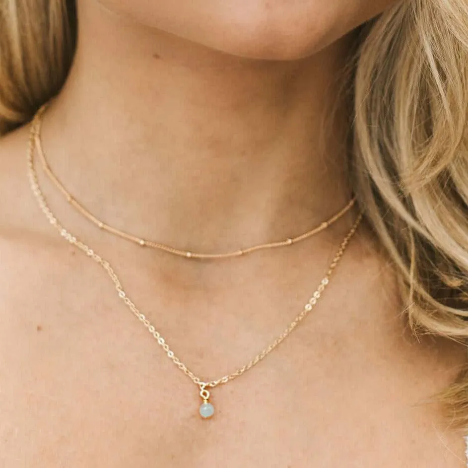 Aquamarine Gemstone Chain Layered Choker Necklace