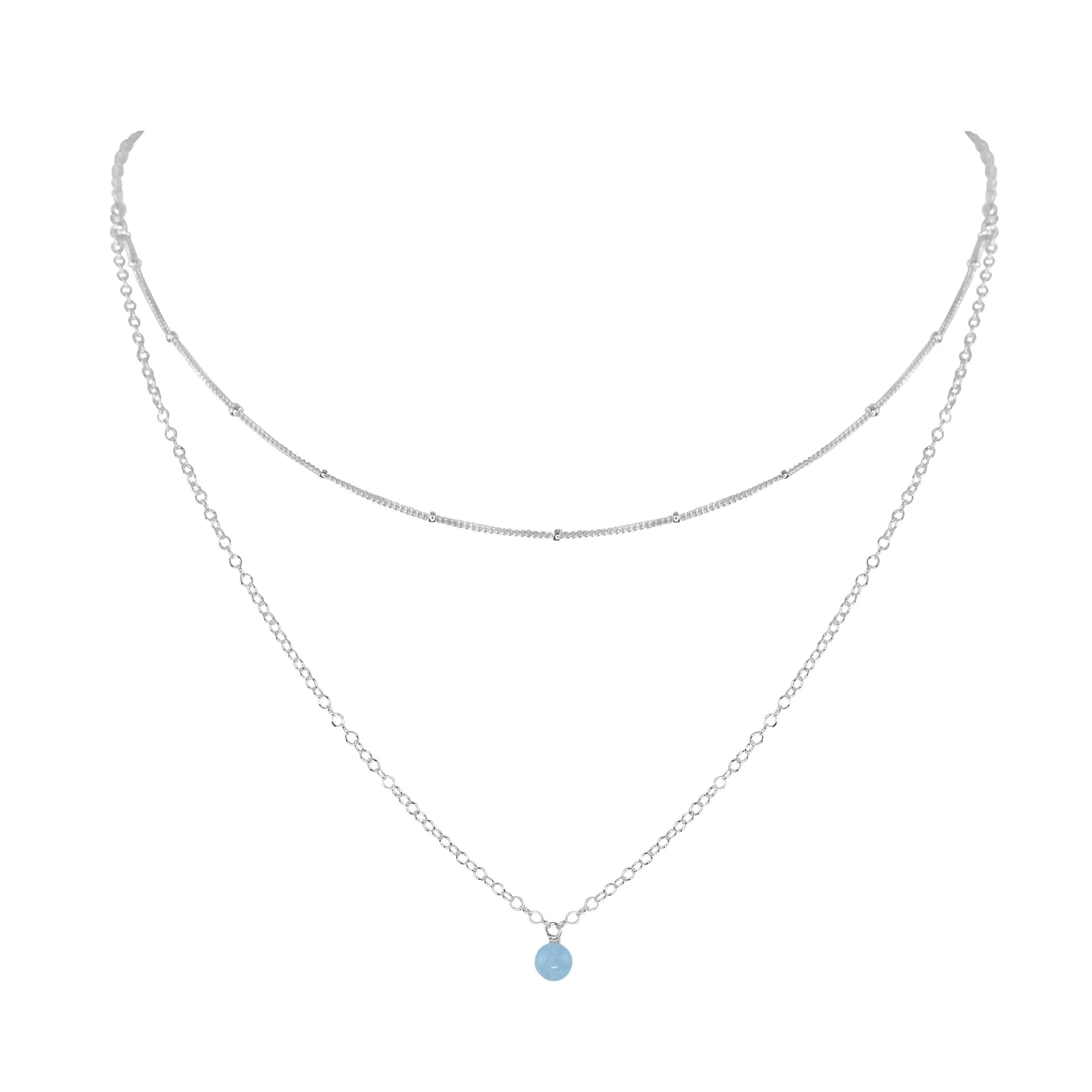 Aquamarine Gemstone Chain Layered Choker Necklace
