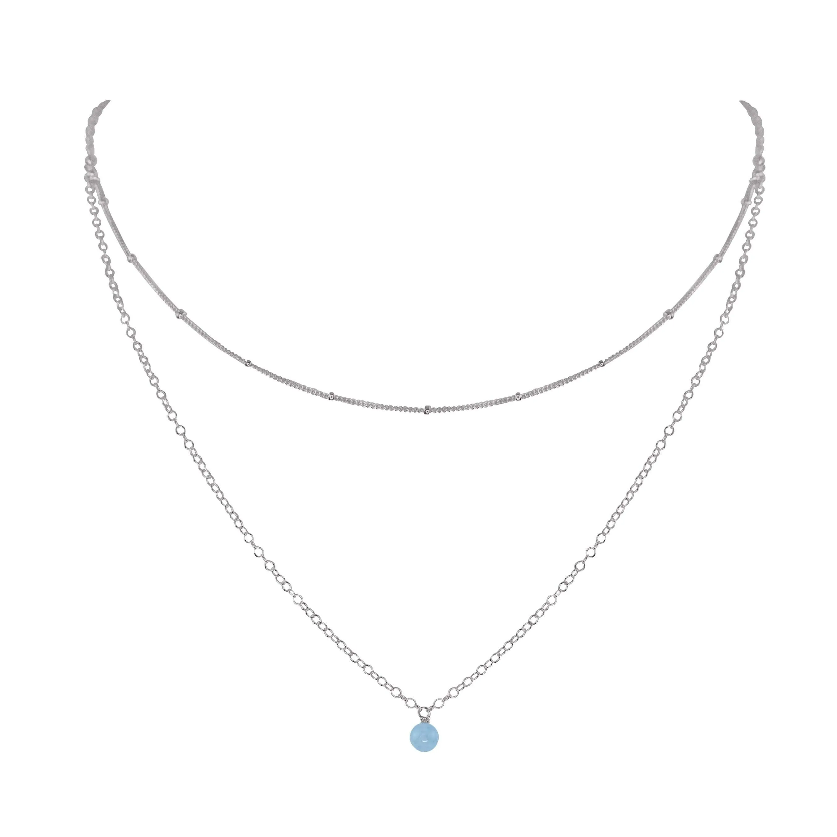Aquamarine Gemstone Chain Layered Choker Necklace