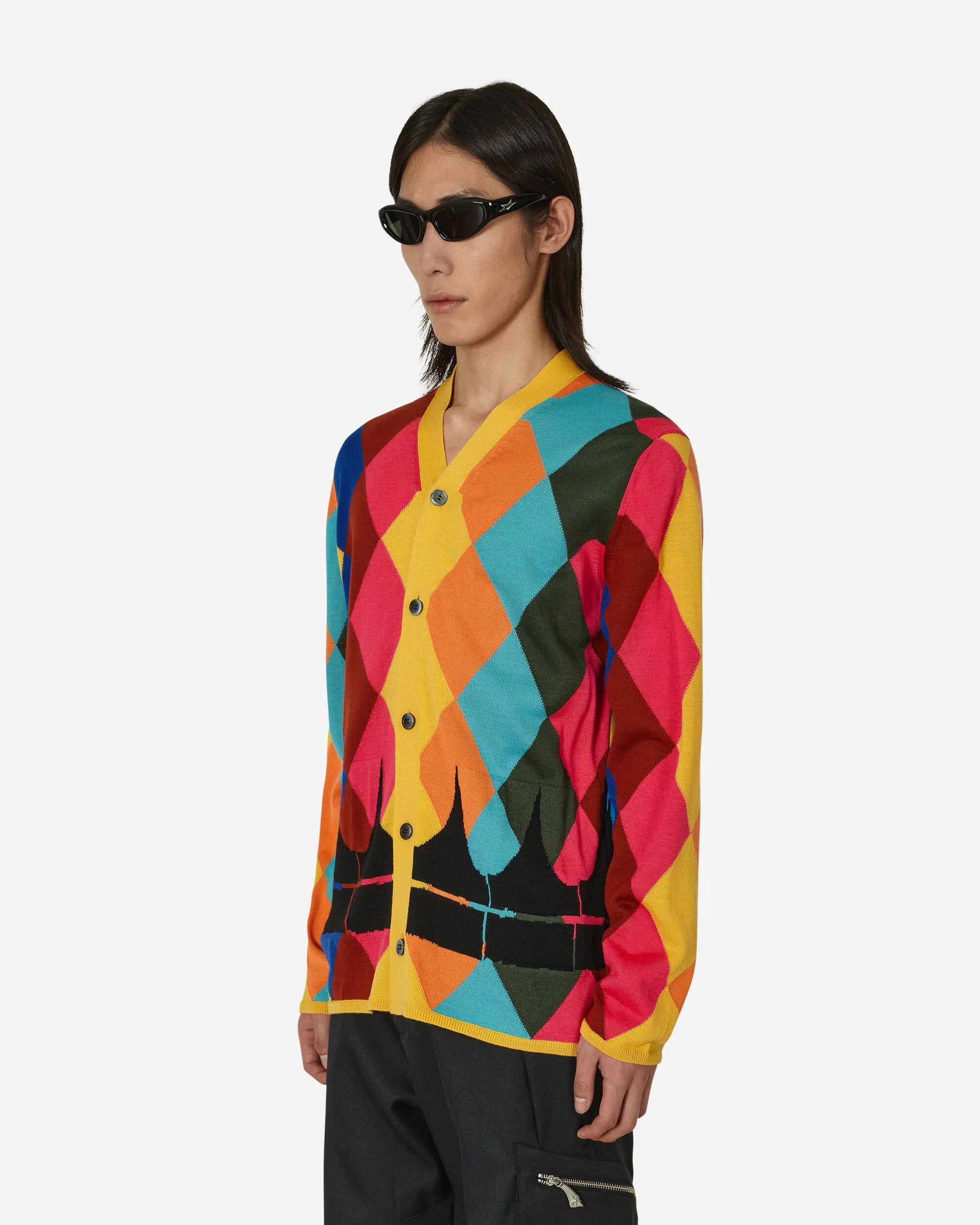 Argyle Intarsia Knit Cardigan Multicolor