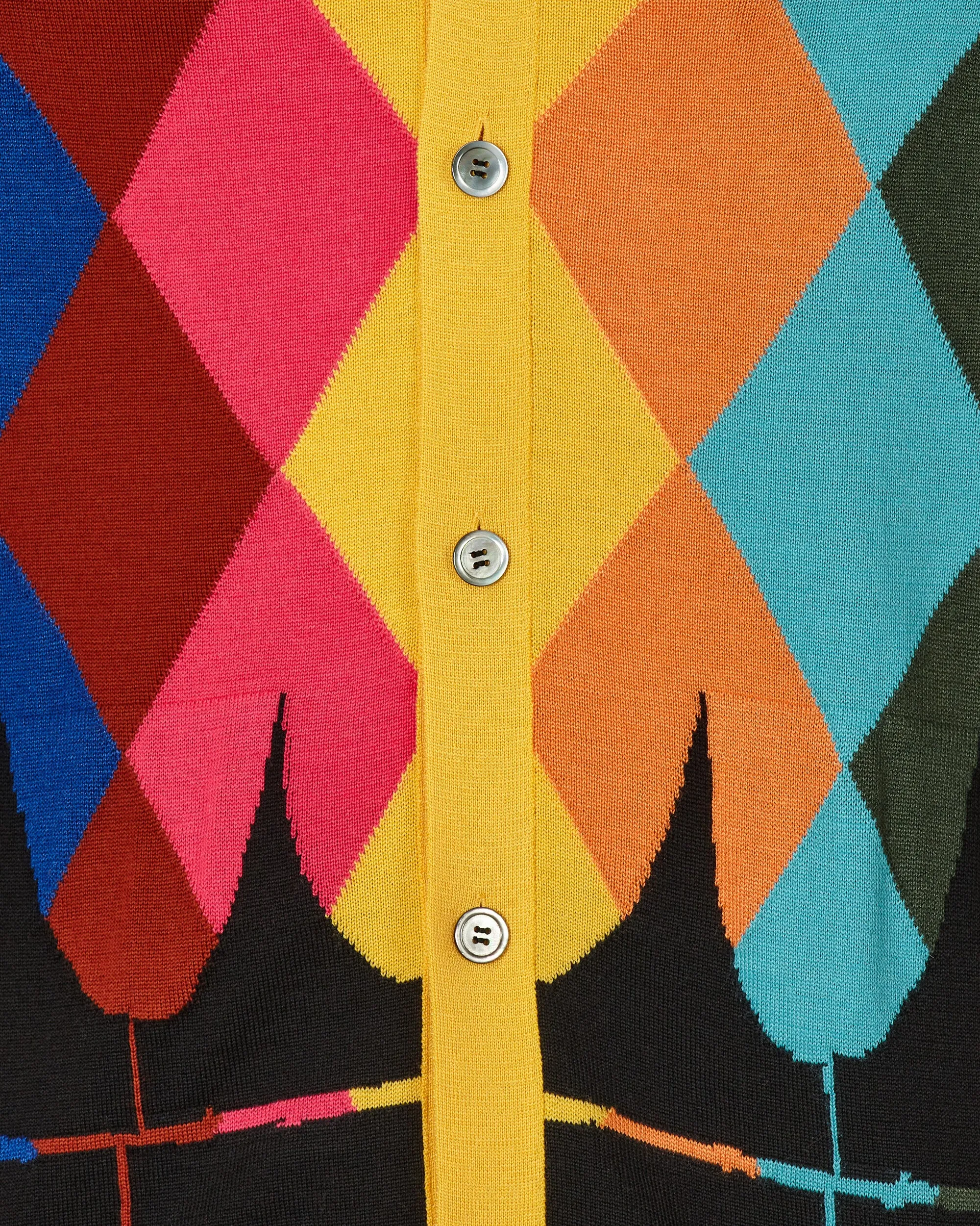 Argyle Intarsia Knit Cardigan Multicolor