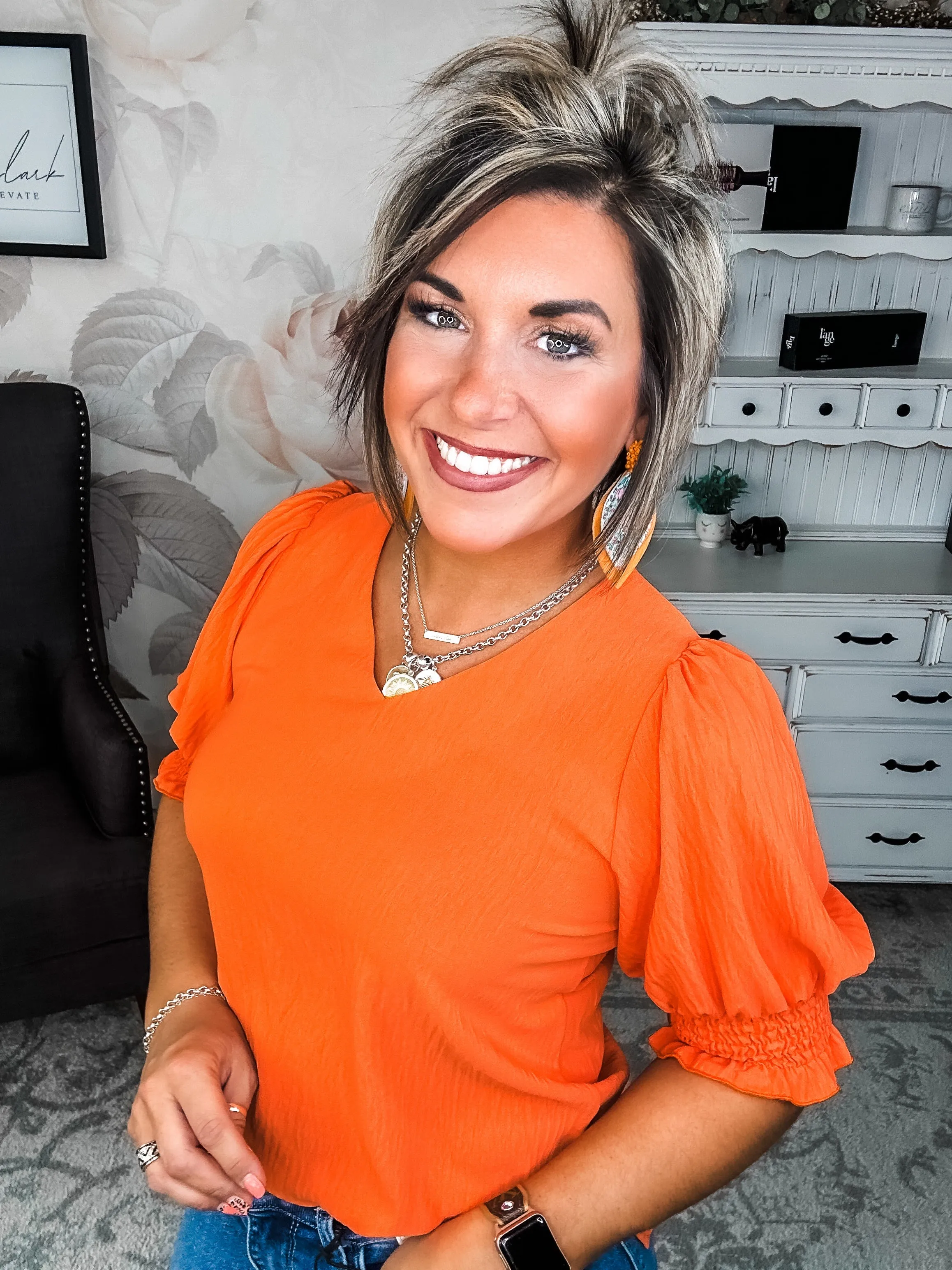 Back To Your Roots Puff Sleeve Top - Orange