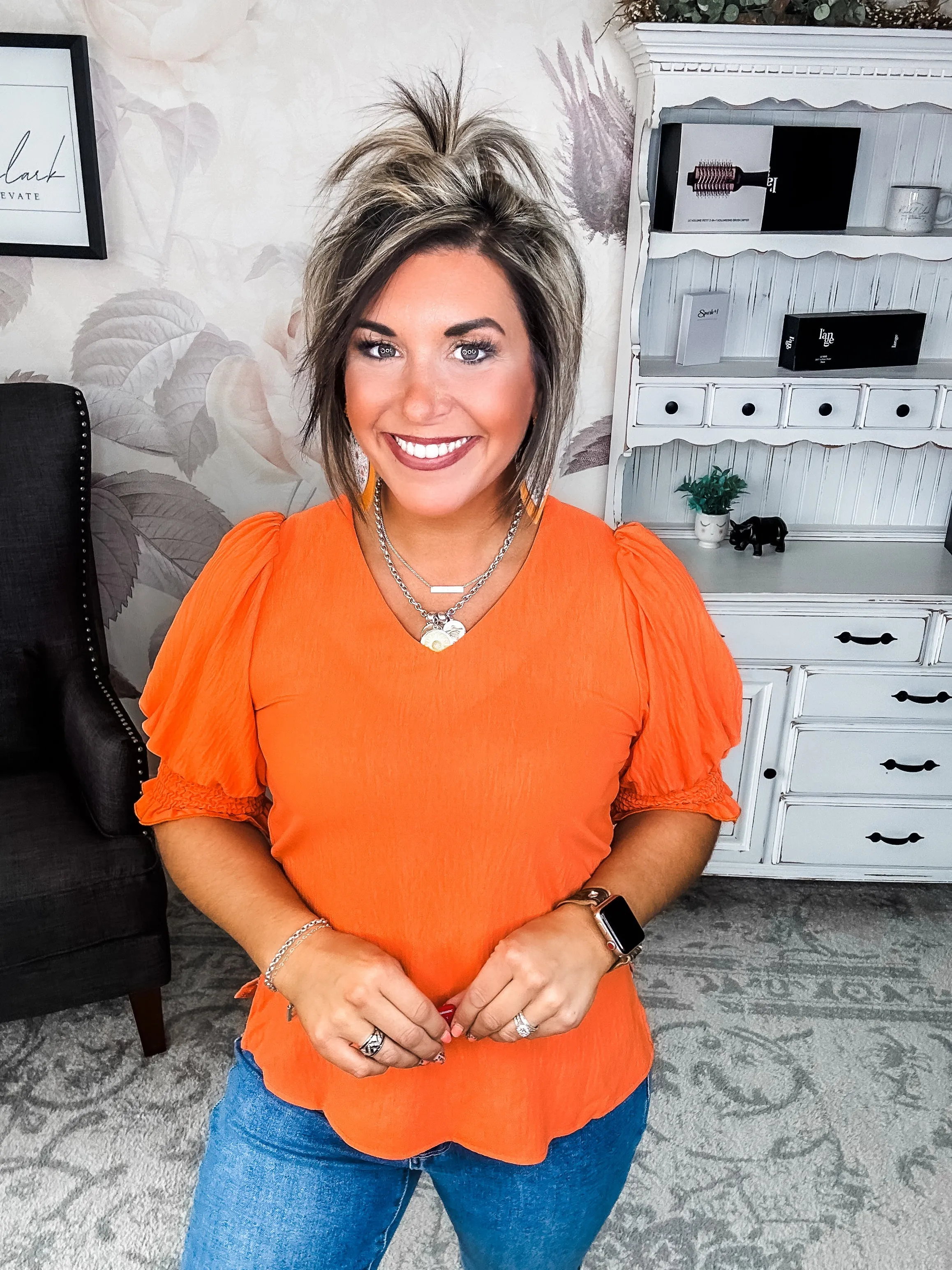 Back To Your Roots Puff Sleeve Top - Orange