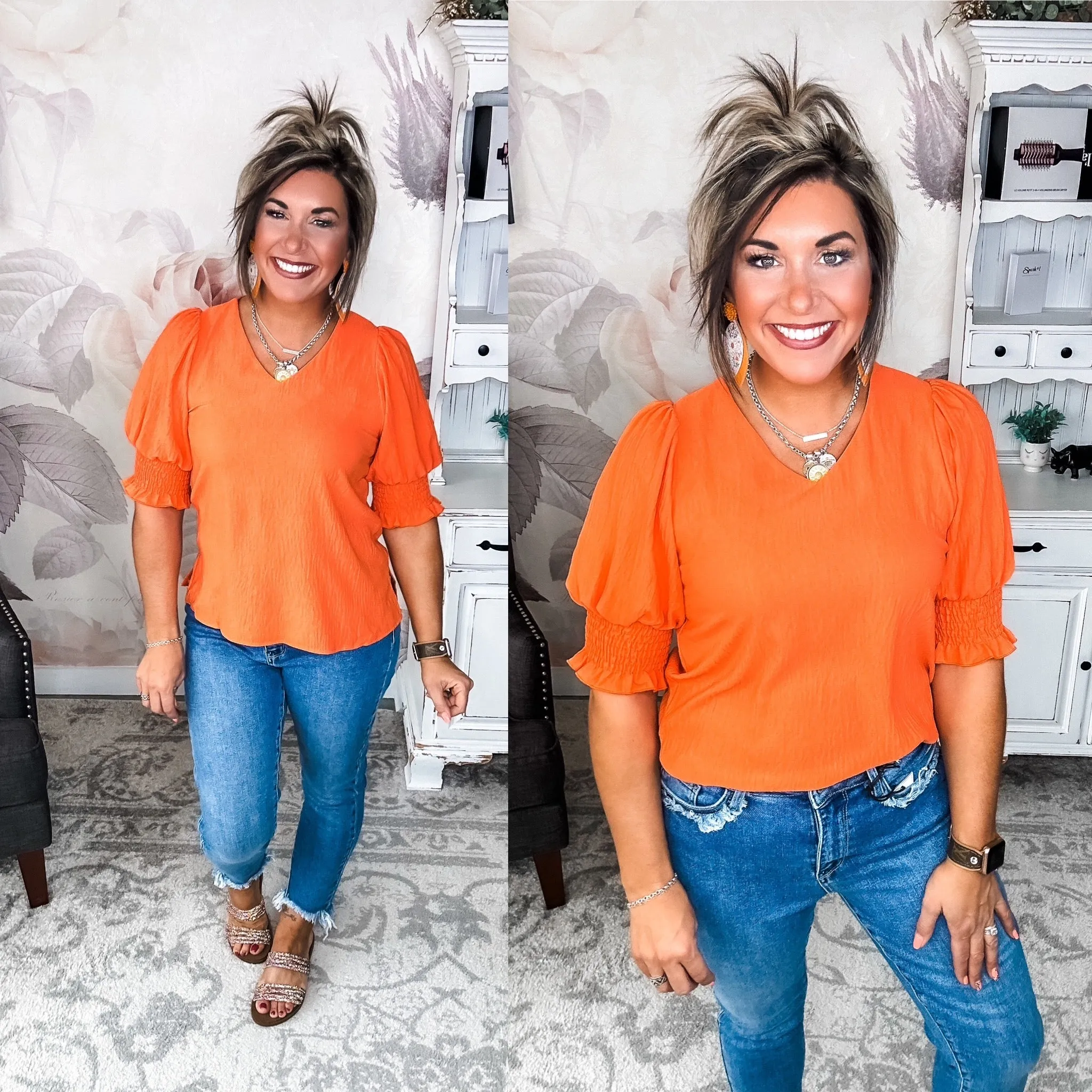 Back To Your Roots Puff Sleeve Top - Orange