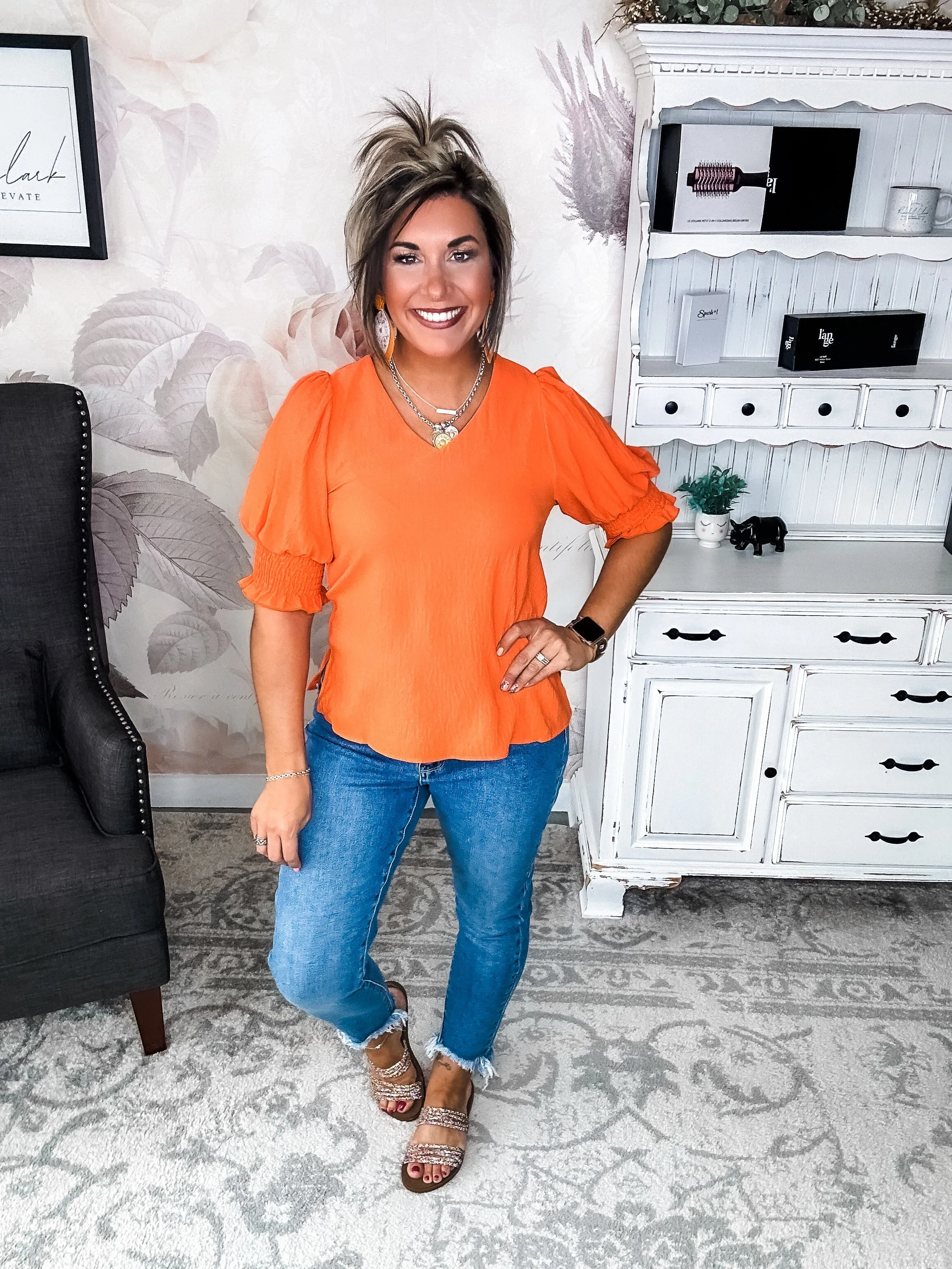 Back To Your Roots Puff Sleeve Top - Orange