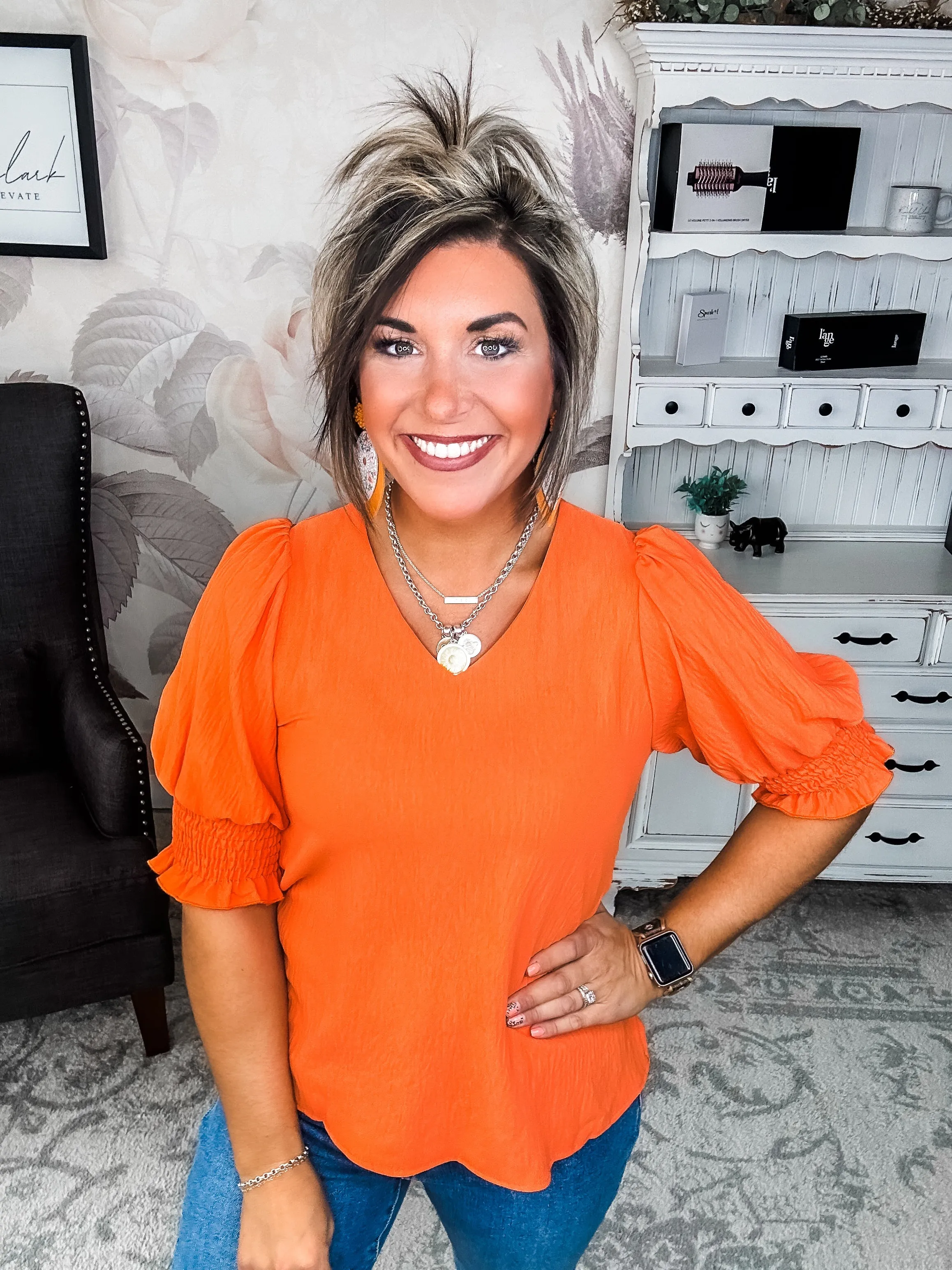Back To Your Roots Puff Sleeve Top - Orange