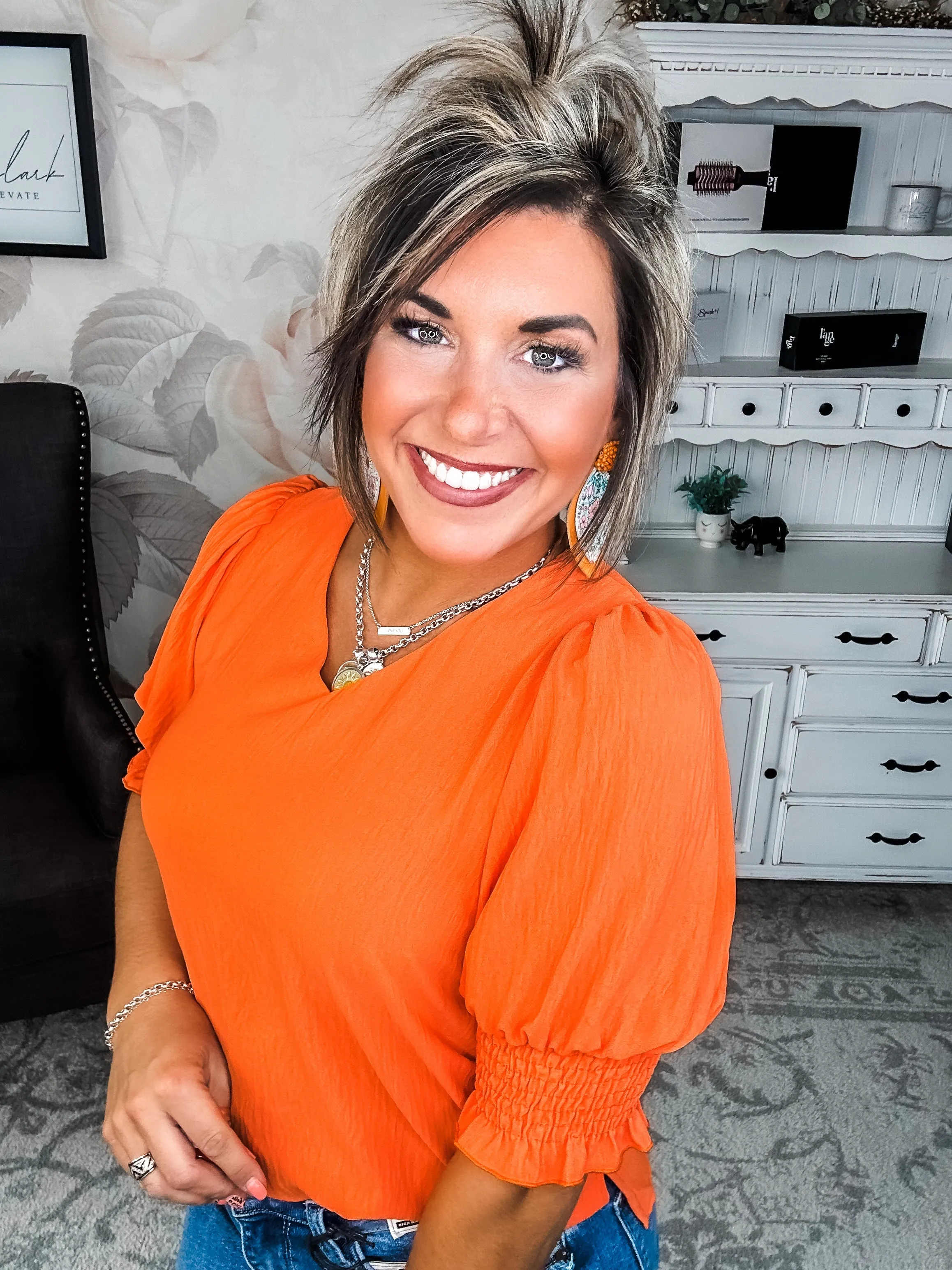 Back To Your Roots Puff Sleeve Top - Orange