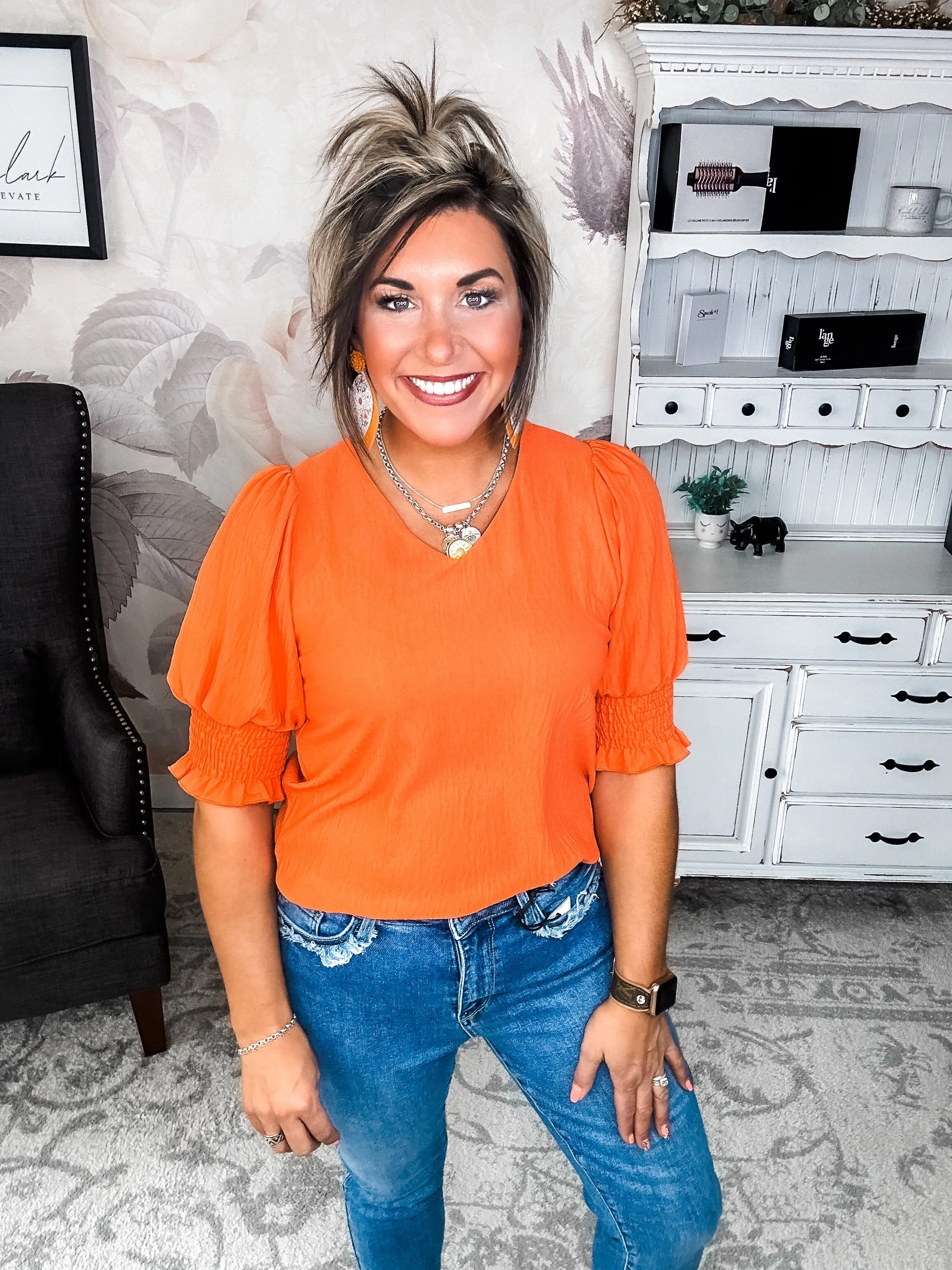 Back To Your Roots Puff Sleeve Top - Orange