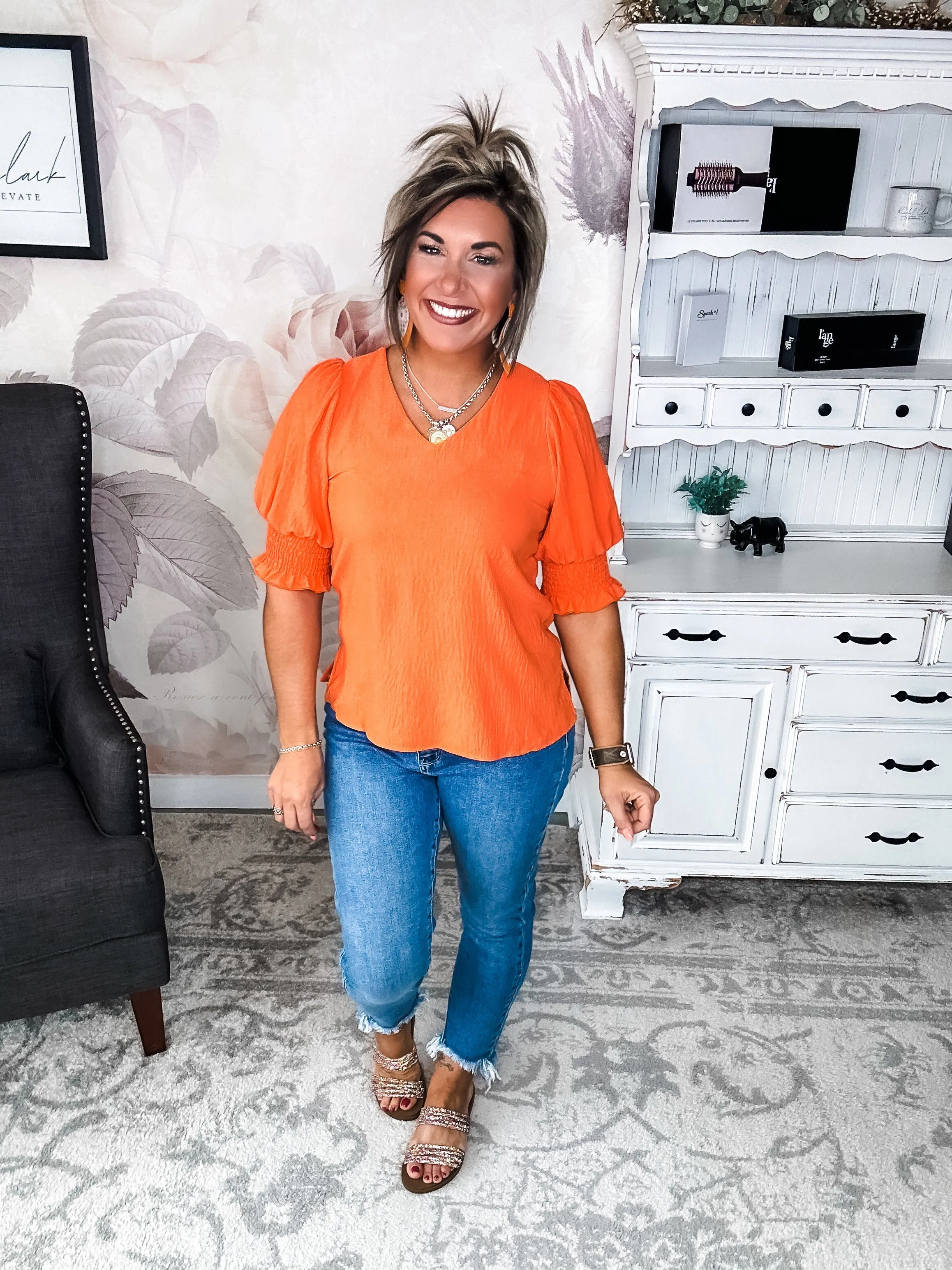 Back To Your Roots Puff Sleeve Top - Orange