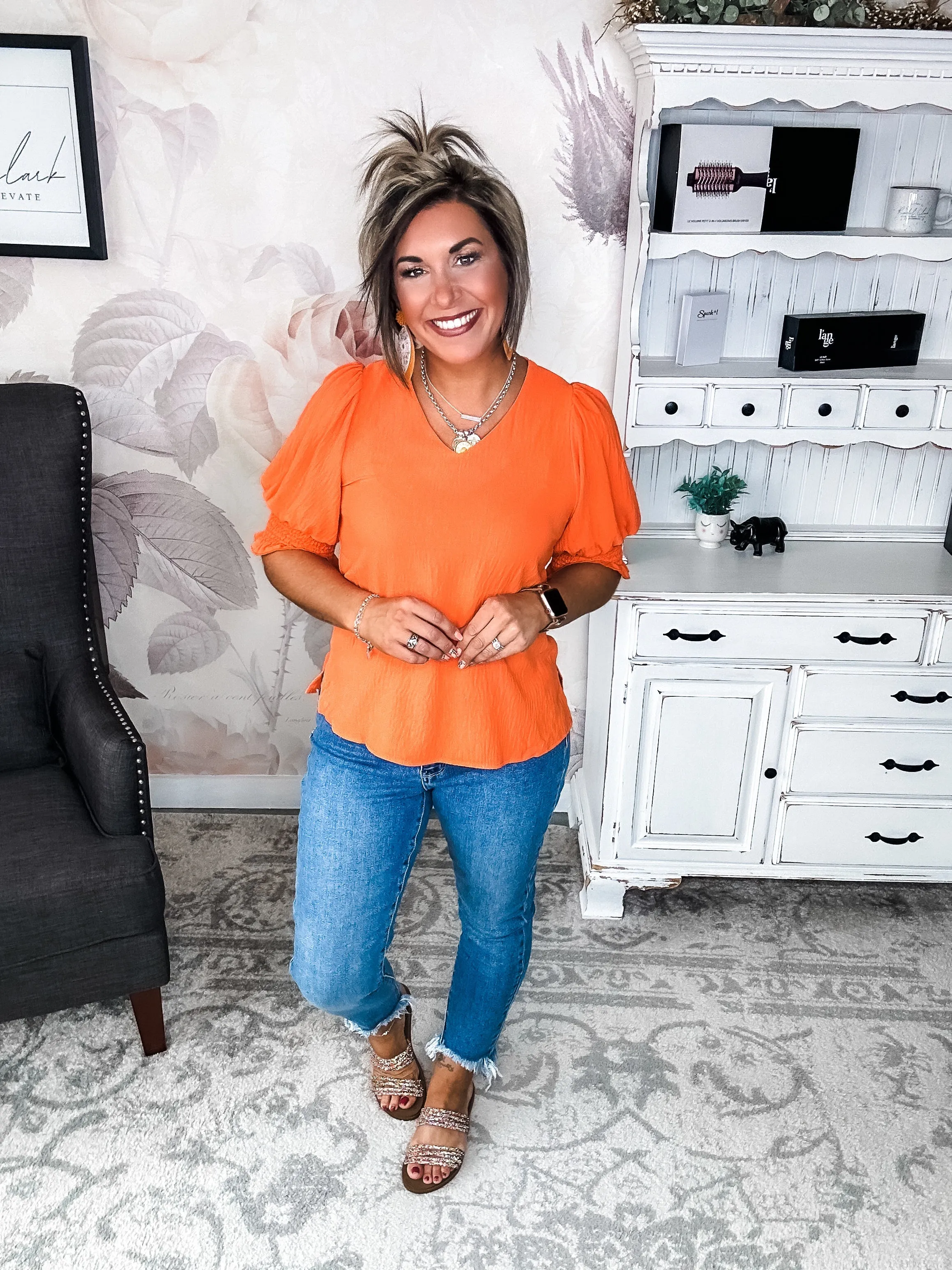 Back To Your Roots Puff Sleeve Top - Orange