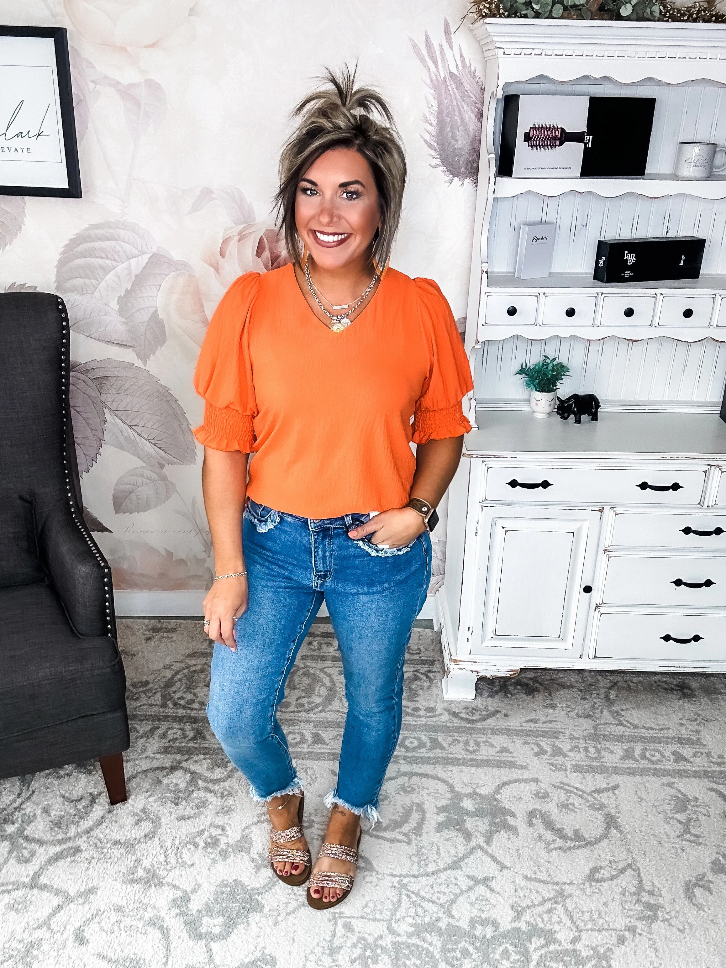 Back To Your Roots Puff Sleeve Top - Orange