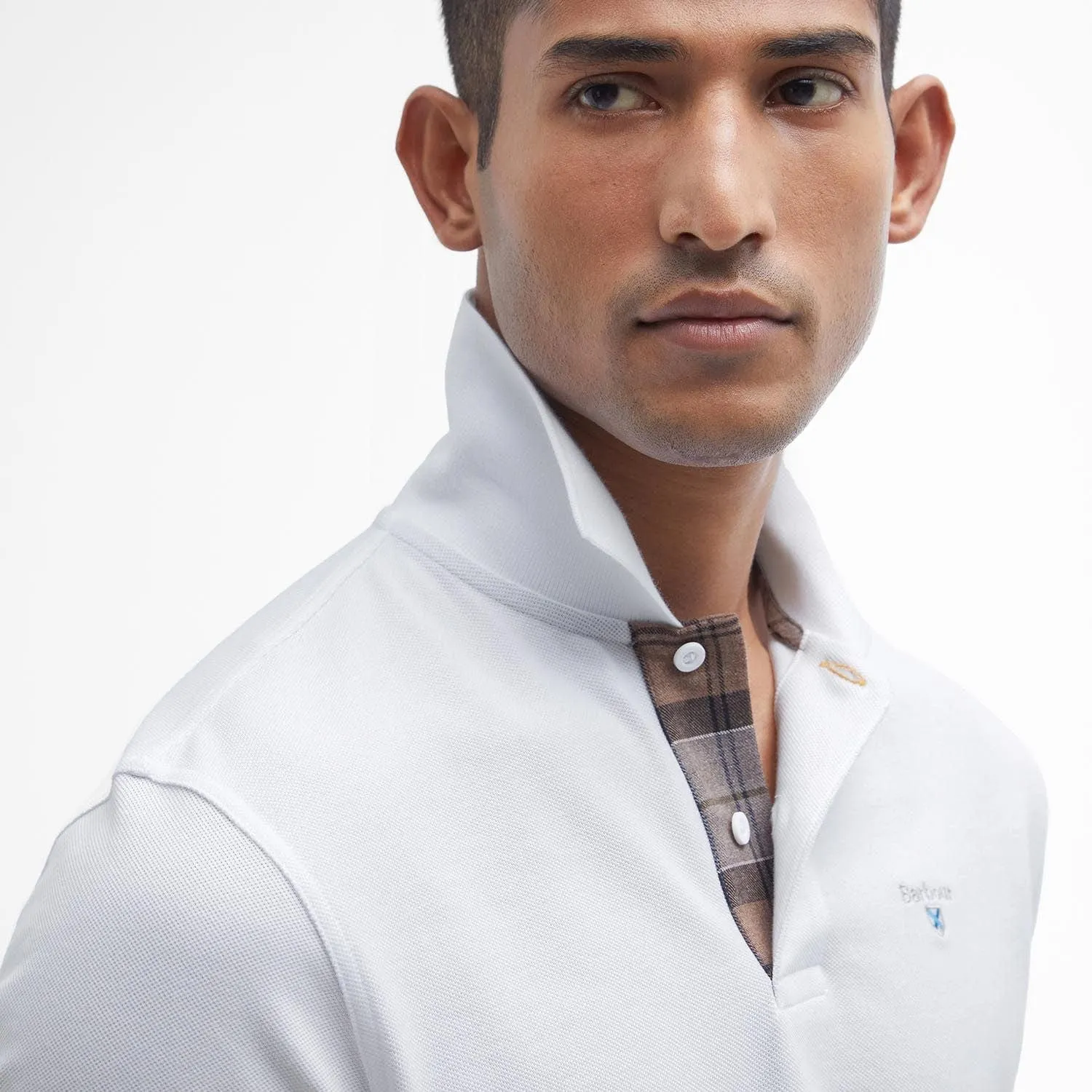 Barbour Tartan Pique Polo Shirt In White/Cedarwood