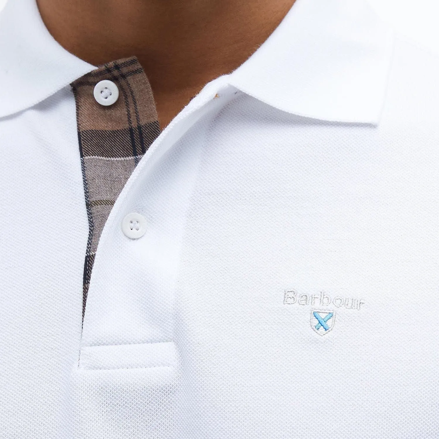 Barbour Tartan Pique Polo Shirt In White/Cedarwood