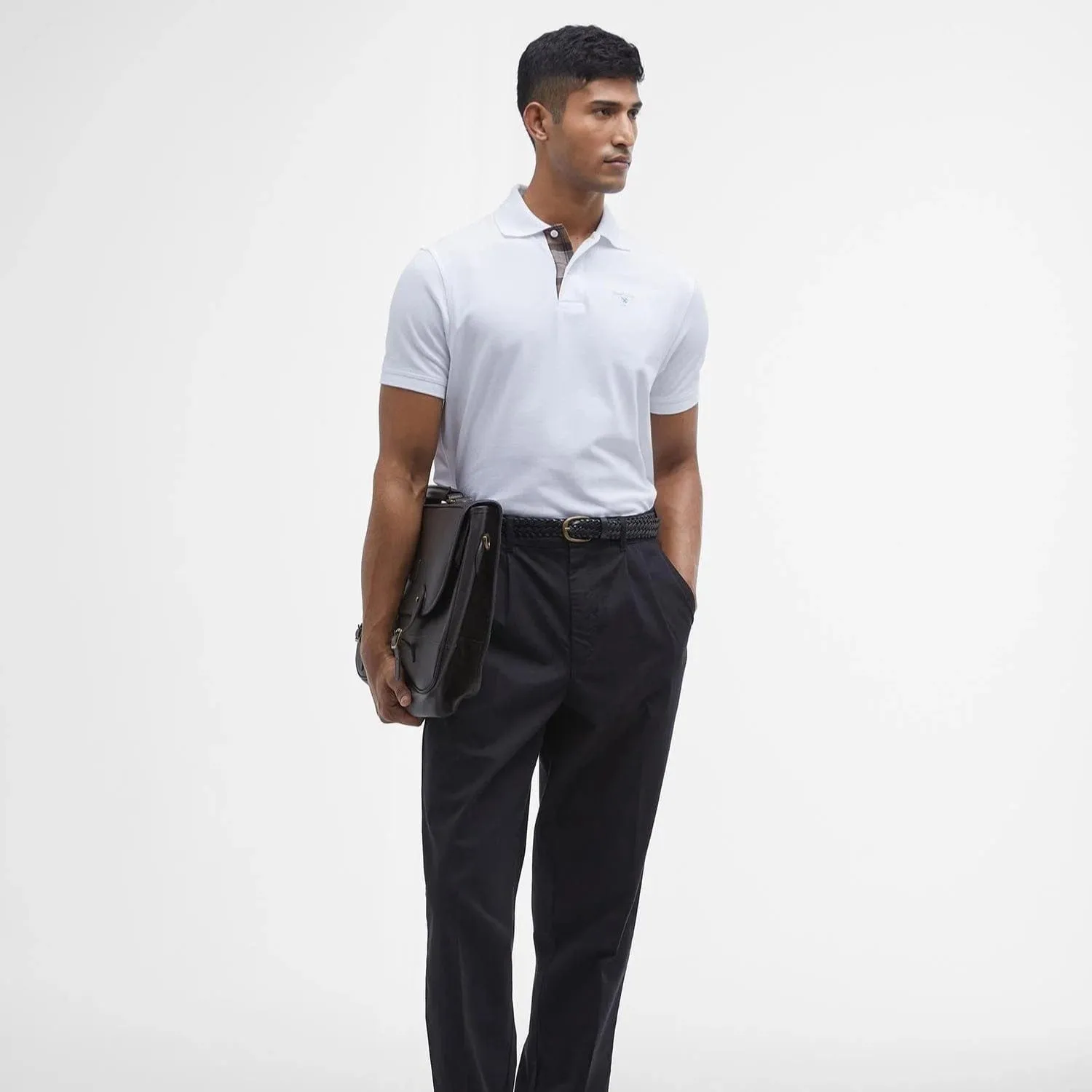Barbour Tartan Pique Polo Shirt In White/Cedarwood