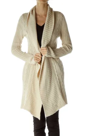 Beige Chunky Knit Long Cardigan