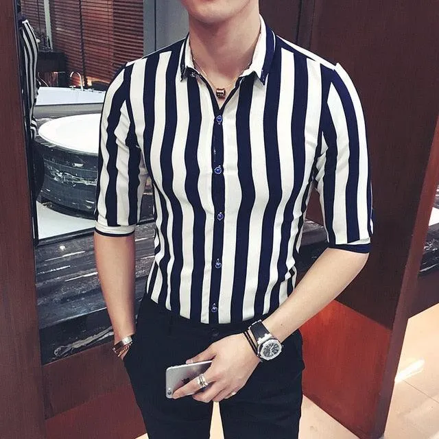 Black and White Stripe Short Sleeve Shirt