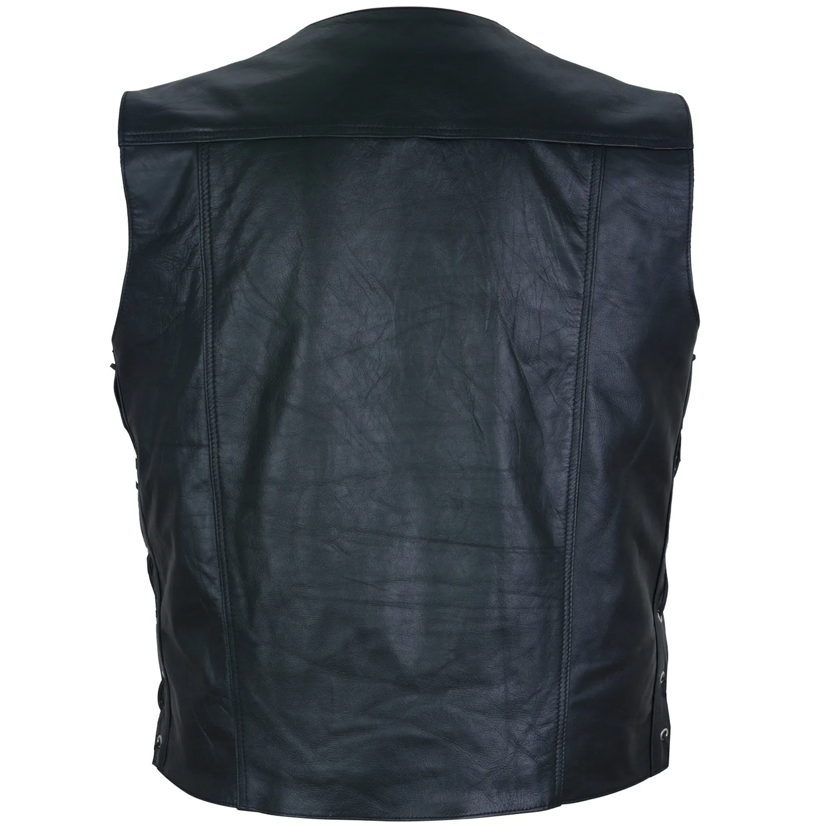 Black Leather Vest for Men - Motorcycle Genuine Leather Biker Vest Mens