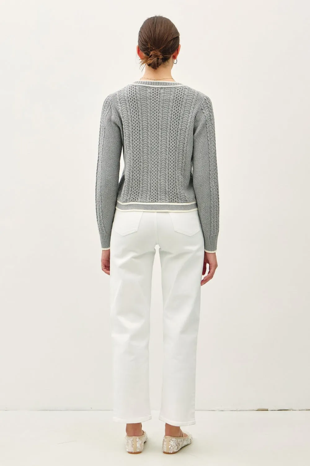 Blue Zone Planet |  Be Cool Cable Knit Long Sleeve Contrast Edge Cardigan