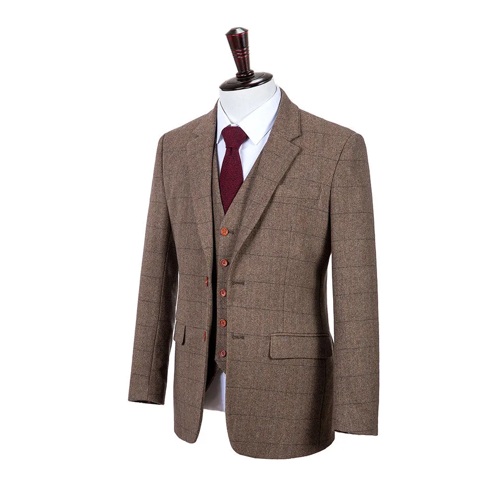 Brown Estate Herringbone Tweed 3 Piece Suit