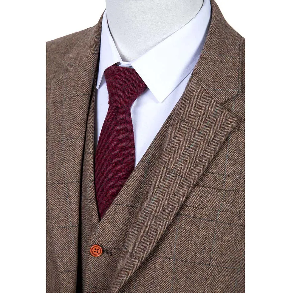 Brown Estate Herringbone Tweed 3 Piece Suit