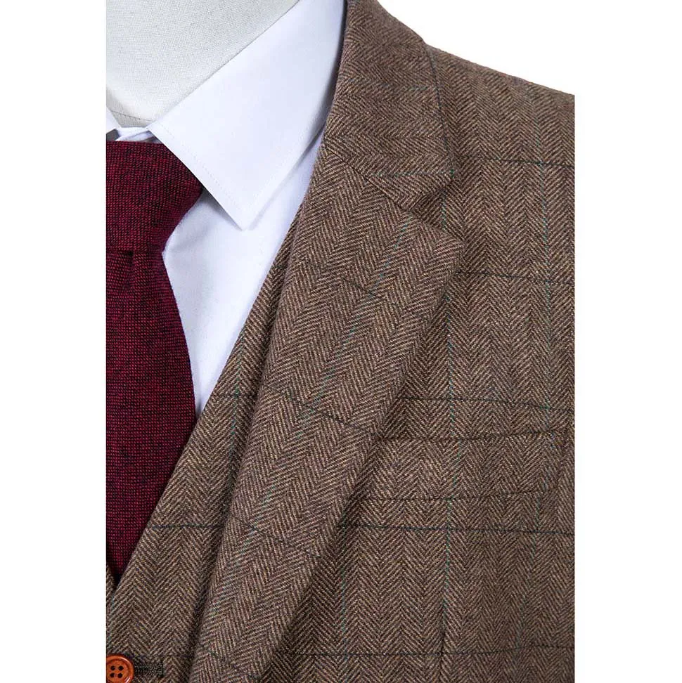 Brown Estate Herringbone Tweed 3 Piece Suit