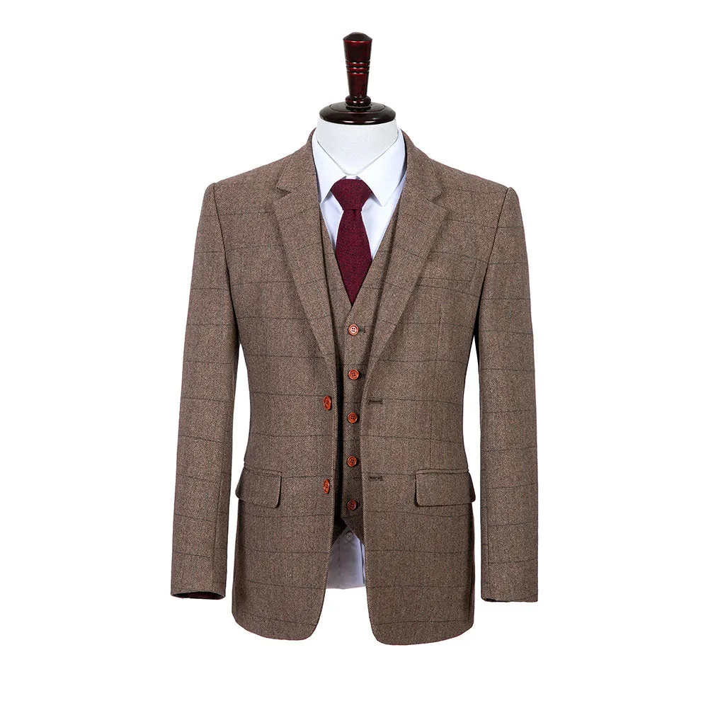 Brown Estate Herringbone Tweed 3 Piece Suit