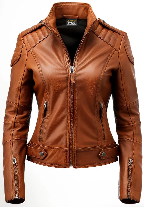 Brown Leather Jacket for Women - Designer Leather Jacket