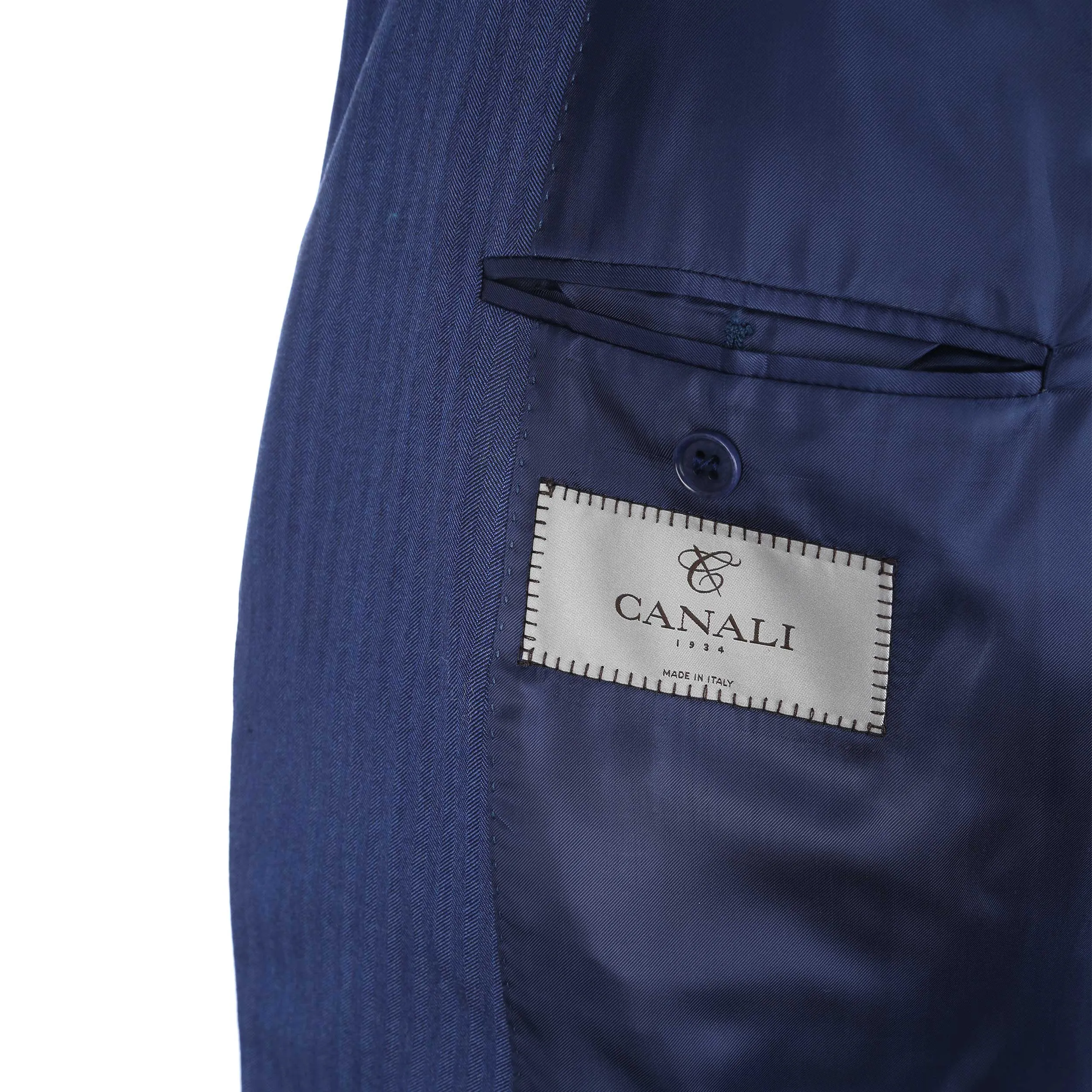 Canali Herringbone Notch Lapel Suit in Mid Blue