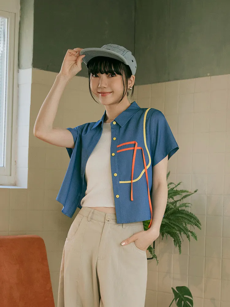 Casual Colorful Ribbon Button Shirt Top