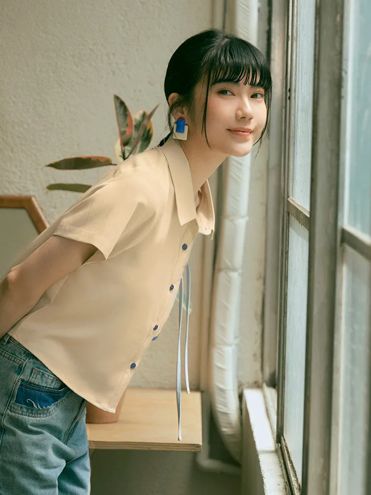 Casual Colorful Ribbon Button Shirt Top