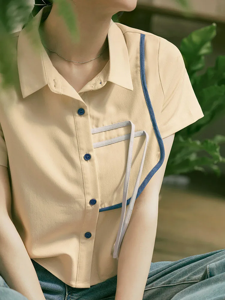 Casual Colorful Ribbon Button Shirt Top