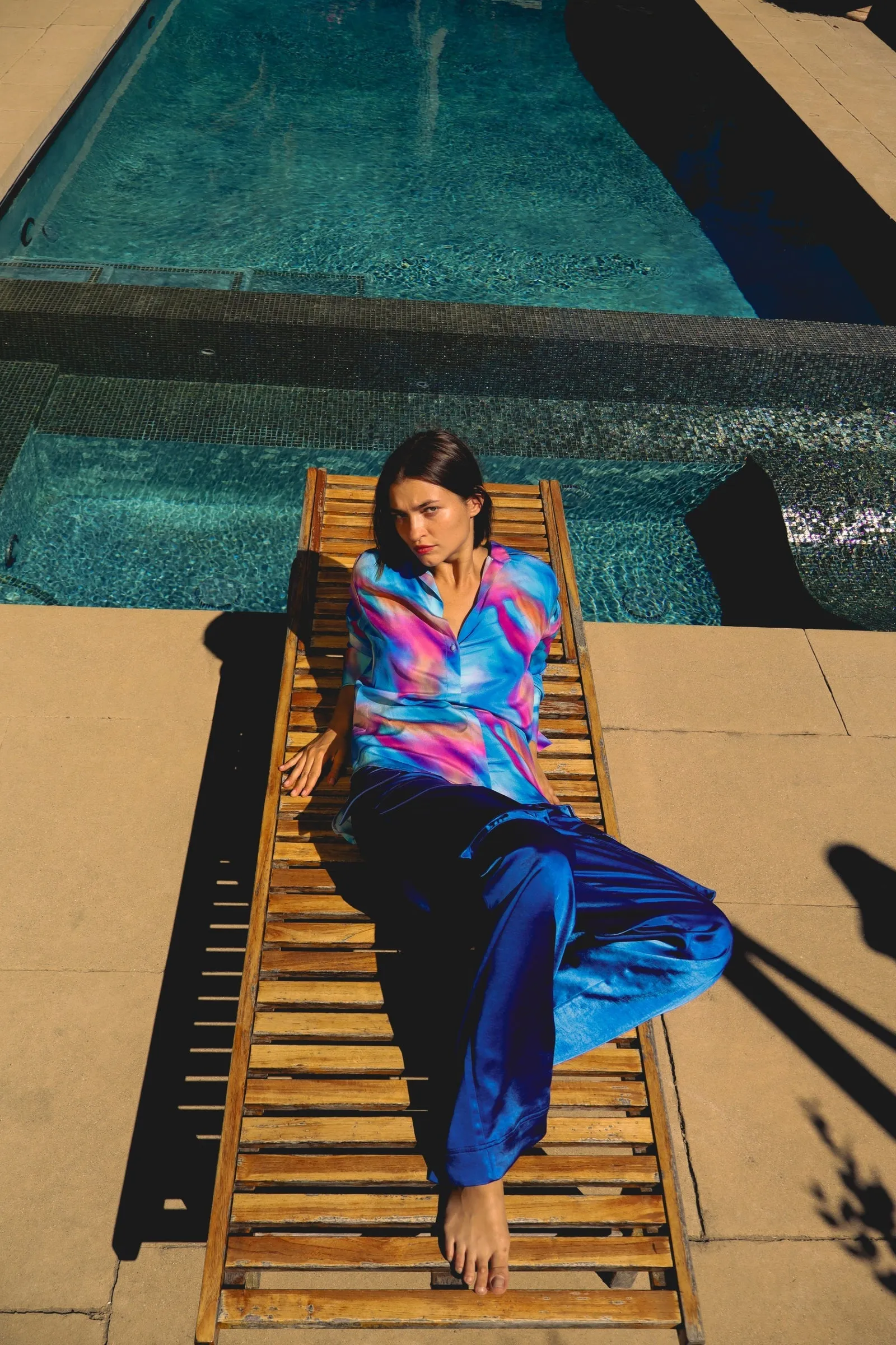 Catherine Gee Daria French Cuff Silk Blouse | Blue Prism | Clearance Final Sale