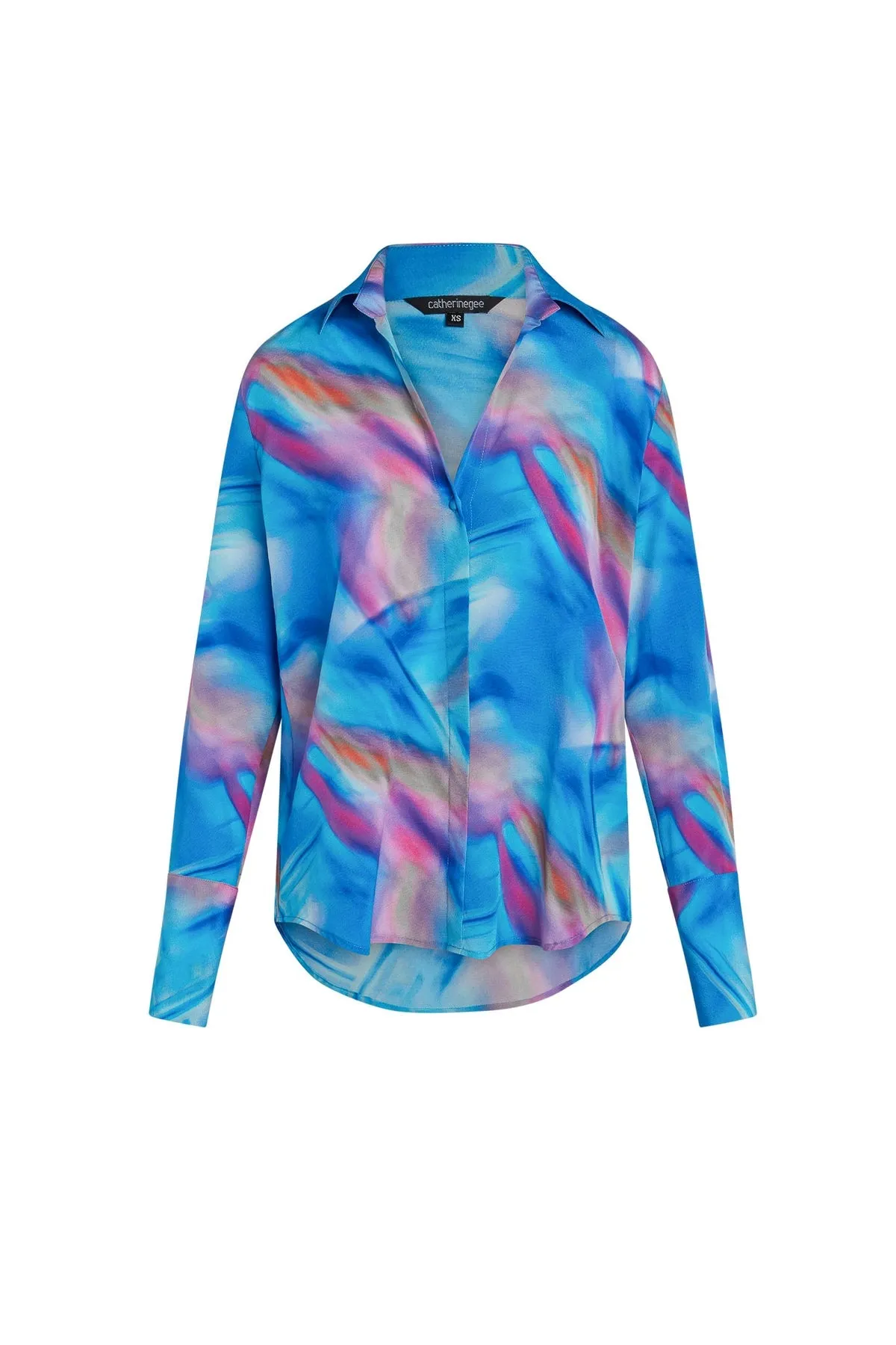 Catherine Gee Daria French Cuff Silk Blouse | Blue Prism | Clearance Final Sale